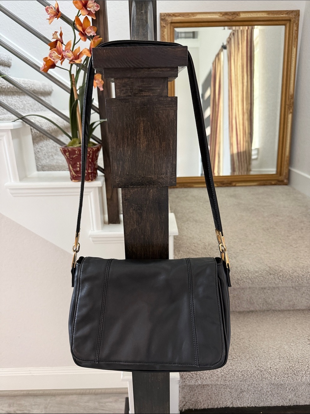 Classic Black Leather Shoulder Bag